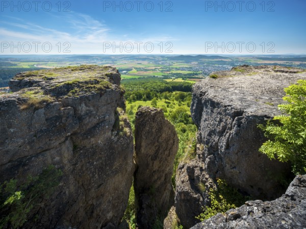 View from Staffelberg with crevice, Bad Staffelstein, Upper Franconia, Franconian Switzerland,