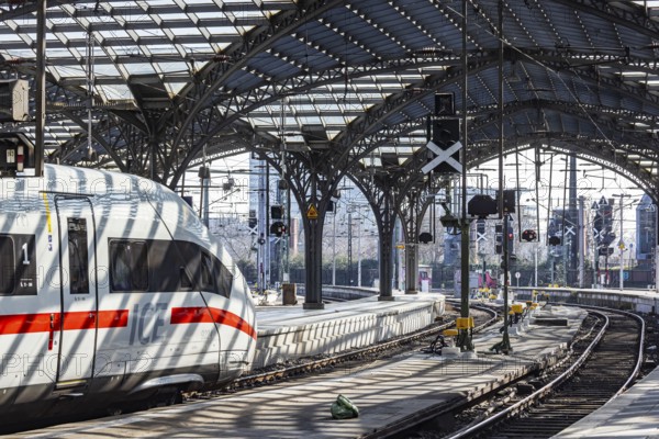 Cologne Central Station, platform hall and ICE. Cologne, North Rhine-Westphalia, North
