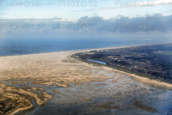 Kniepsand sandbank, coastline near Wittdün, aerial view, North Frisian island of Amrum,