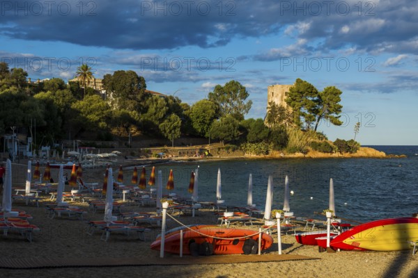 Torre di Santa Maria Navarrese, sunset, Santa Maria Navarrese, Gulf of Orosei National Park,