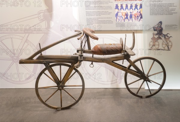 Wooden draisine (around 1820), PS.SPEICHER Museum, Einbeck, Lower Saxony, Germany