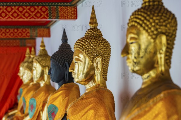 Historic Buddha statues at Wat Pho Temple, head, face, Buddhism, religion, world religion,