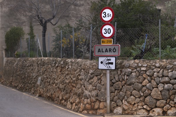 Traffic signs speed limit 30 kmh, weight limit 3, 5t and speed camera warning, speed control, on a