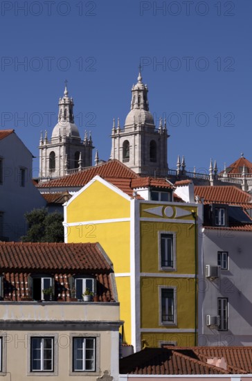 View from the viewpoint Miradouro de Santa Luzia, church Igreja de Santo Estêvão, city view,