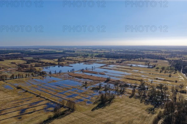 Moats and wetlands in the UNESCO Drömling Biosphere Reserve in the Altmark near Mieste on a sunny
