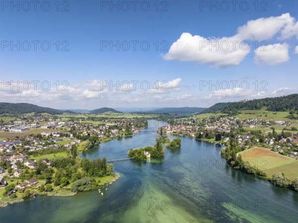 Aerial view of the Werd archipelago in the westernmost part of Lake Constance, Lake Rhine, between