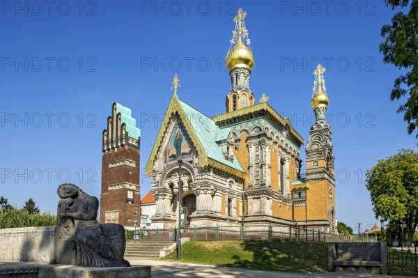 Russian Chapel of St Mary Magdalene by Leonti Nikolaevich Benois, wedding tower, sculpture of Mary