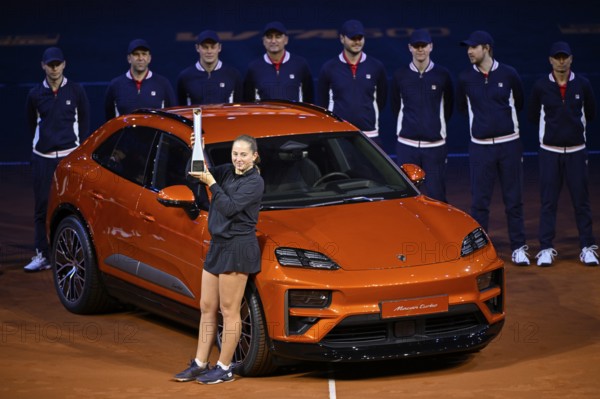 Award ceremony, honour, Jelena Ostapenko LAT with trophy in front of winning car Porsche Macan