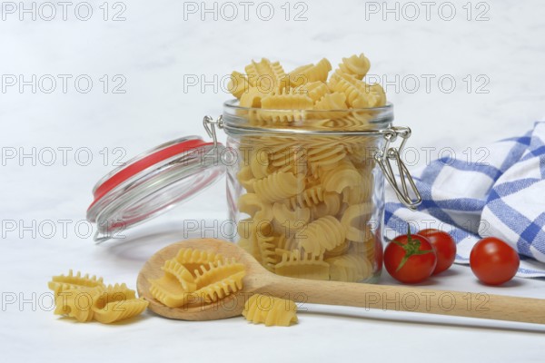Italian pasta in glass containers, Radiatori variety