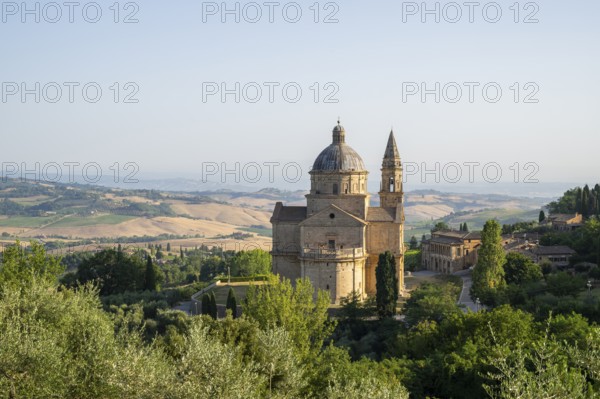 Typical Tuscan landscape, San Biagio Renaissance Church in autumn, architect Antonio da Sangallo,