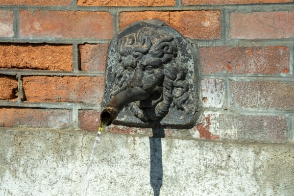 Fountain in the shape of a lion's head. Esteil village. Livradois-Forez Regional Nature Park. Puy