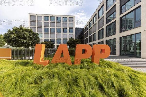 Company headquarters of LAPP Kabel, logo in front of the company headquarters, connection