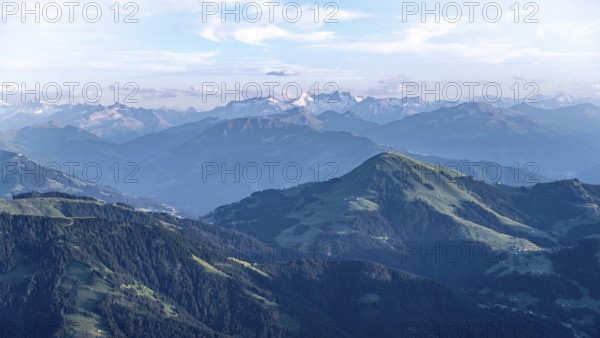 Evening atmosphere, view of Reichenspitze and Zillertal Alps, in front Hohe Salve, dramatic