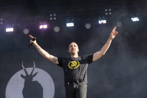 Danger Dan (Daniel Pongratz), rapper of the Antilopen Gang at the Highfield Festival on Saturday,