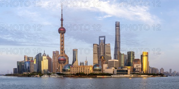 Shanghai skyline at the Bund with Oriental Pearl Tower city centre Downtown Pudong Panorama in
