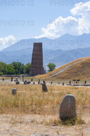 Burana Tower, remains of Karakhanid Minaret, histroic ancient city of Balasagun on the Silk Road,