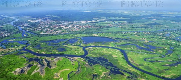 Poland, Europe, Lubuskie, Warta, Warta, Oder, nature reserve, Küstrin, river, aerial view, estuary,