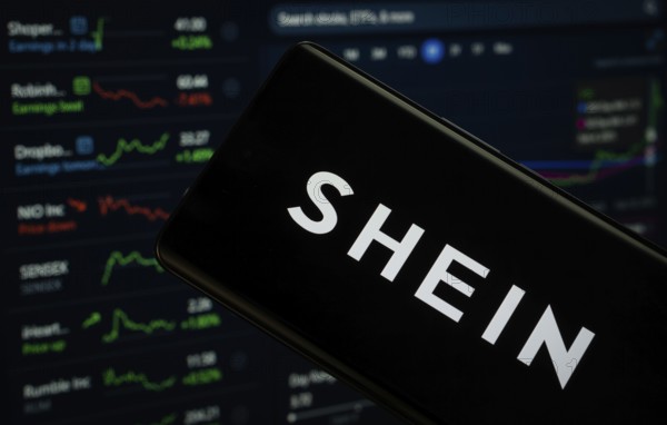 Dhaka, Bangladesh- 18 March 2025: shein logo is displayed on a smartphone screen, with a stock