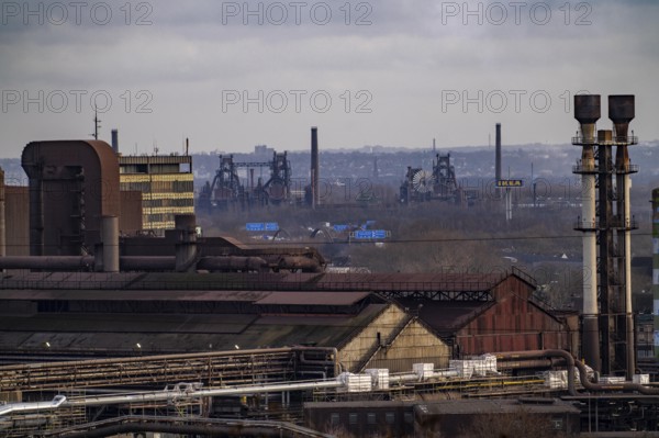 Panorama of the Thyssenkrupp Steel steelworks in Duisburg-Bruckhausen, oxygen steelworks and slab
