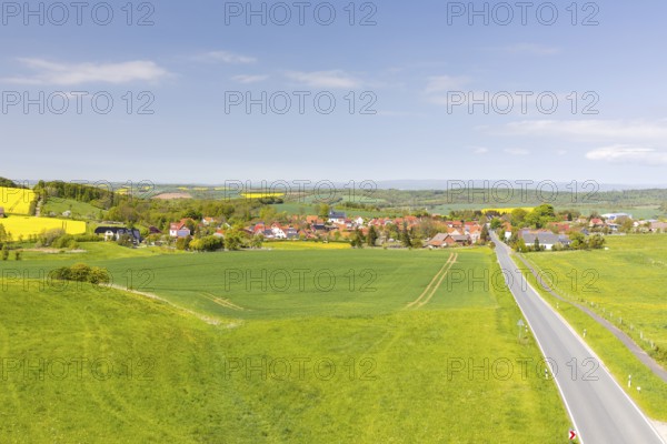 View of Wehnde, Lindenberg in Eichsfeld, Thuringia, Germany from the historic Wartturm Wehnder