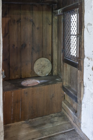 Outhouse, toilet without flush, in an old corn mill, industrial museum, Sichardstr., Lauf an der