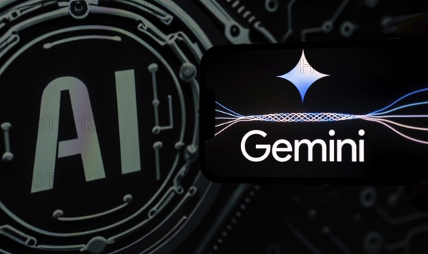 Guwahati, India. 8 December 2023. In this photo illustration a Gemini logo is displayed on a
