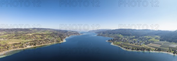 Aerial view, panorama of Lake Constance, Untersee, also known as Lake Rhine, which flows into the