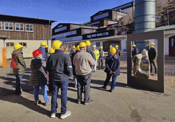 Group of visitors on a guided tour of the Rammelsberg ore mine, UNESCO World Heritage Site, Goslar,