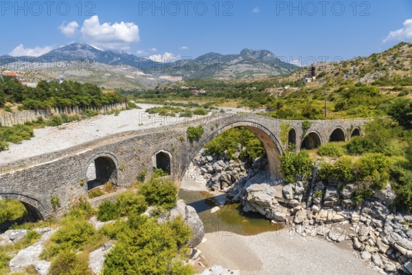 The Old Mes bridge near Shkoder. Albania, Europe. Ottoman stone arch bridge Ura e Kadiut