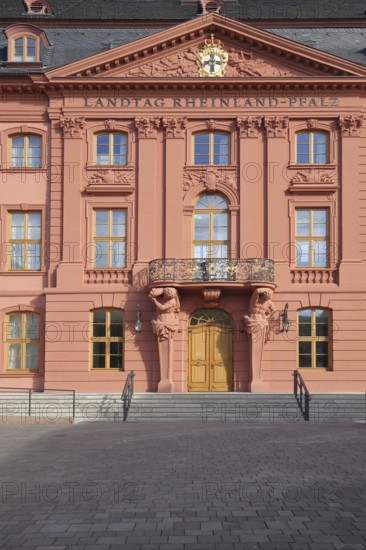 Entrance to the baroque Rhineland-Palatinate state parliament, built in 1740, government building,