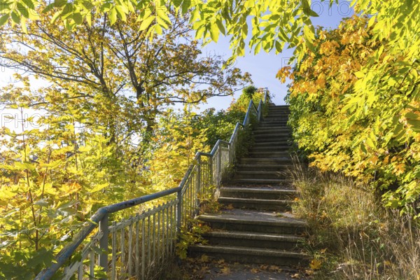Ascent to the castle rock, the former castle in the centre of the town of Falkenstein, Vogtland,