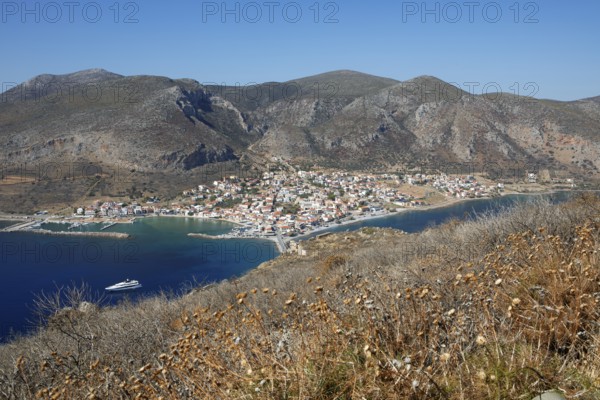 Coastal town of Gefyra, near the rock of Monemvasia, Monemvassia, Monemwassia, Monembasia, in the