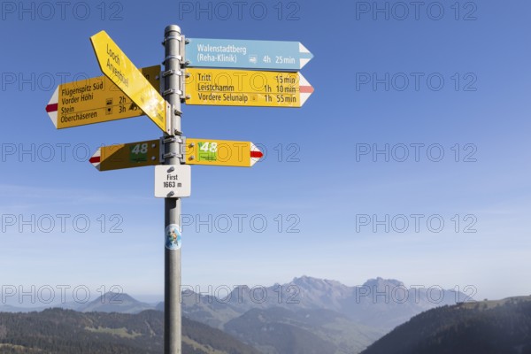 Signpost on the First (1663m) with hiking trails of various categories, hiking trail, mountain