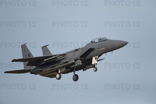 McDonnell Douglas F-15 Eagle aircraft in United States air force USAF colours flying on approach to