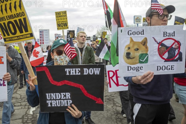 Detroit, Michigan - Labor organizations protest President Trump's 'war on working people' with a