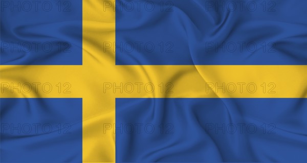 Realistic Sweden flag waving. Close up of flag of Sweden with cloth texture
