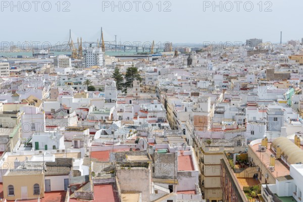 View of the Puente de la Constitución de 1812 bridge from the Torre Tavira tower over the historic
