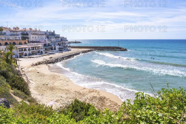 Beautiful view of the mediterranean sea near comarruga, a popular tourist destination on the costa