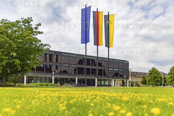 House of the state parliament of Baden-Württemberg, state parliament building in Stuttgart. Flags
