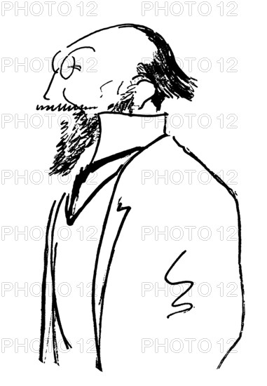 Erik Satie, 1866 – 1925, a French composer and pianist, Caricature by Alfred Frueh, digitally