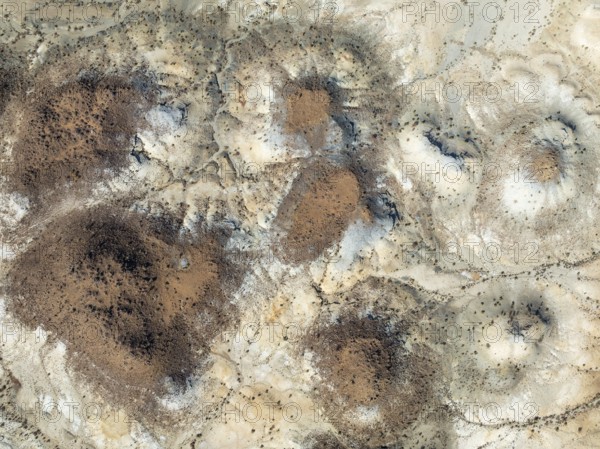 Conical rocks, so-called Prince Albert formations. Aerial view. Drone shot. Southern Namibia