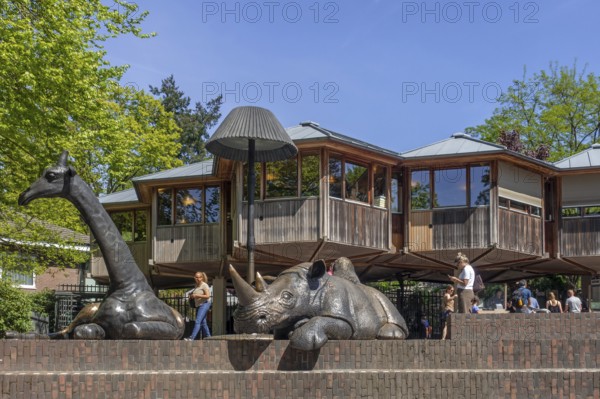 Bronze sculptures of exotic animals at entrance of Burgers Zoo, zoological garden in Arnhem,