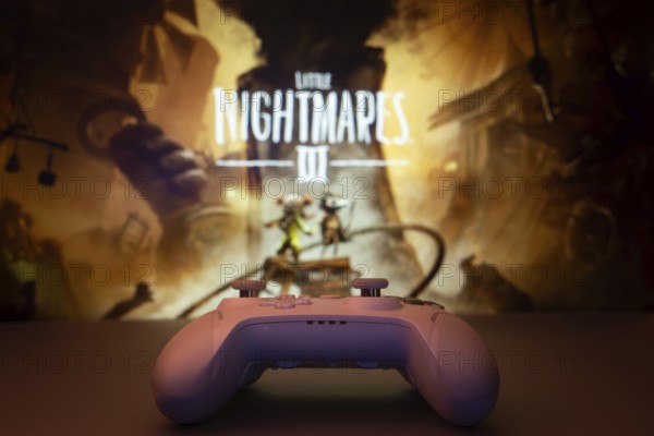 Dhaka, Bangladesh- 22 July 2025: A close-up of a gamepad with the little nightmares 3 seen on
