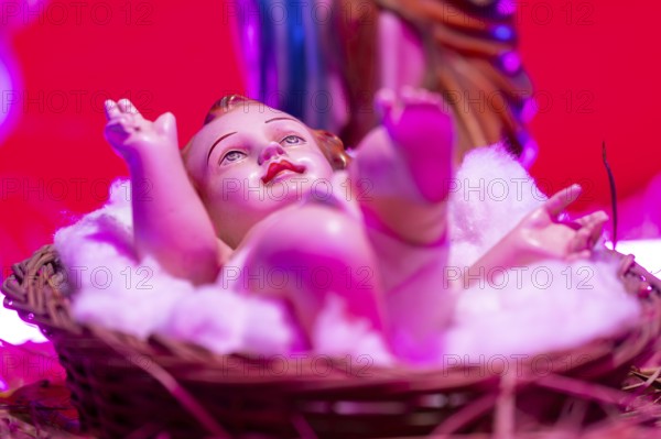 Nativity depicting the birth the baby Jesus on the Christmas eve, at a Church on December 24, 2023