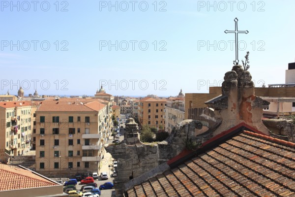 City of Palermo, view from the Campanile di San Giuseppe Cafasso to the cross of the Chiesa San