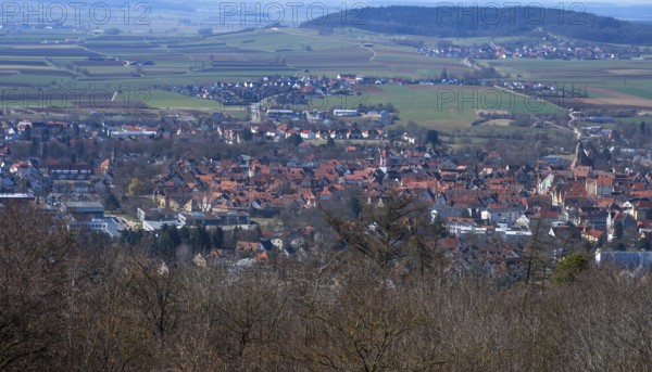 View from the Hohenzollern fortress Wülzburg to the medieval town of Weißenburg, Middle Franconia,