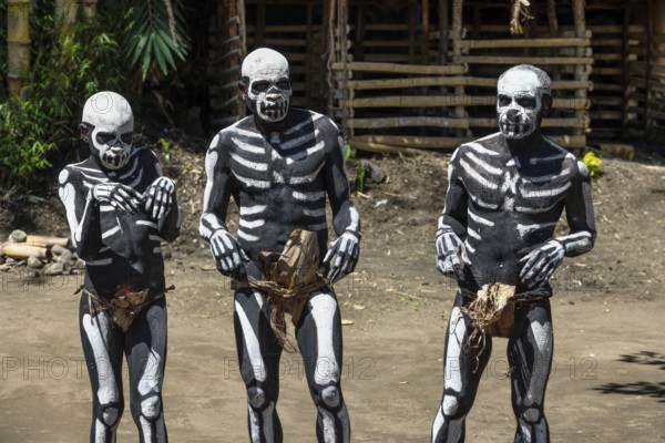 Natives with skeleton painting, Omo Bugamo tribe or skeleton people, Mount Hagen Festival in the