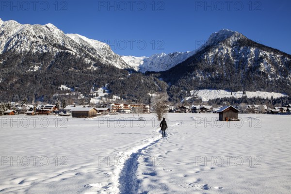 Winter landscape, snowy landscape, view of Oberstdorf, behind Gaisalphorn, Geißfuß, Nebelhorn,