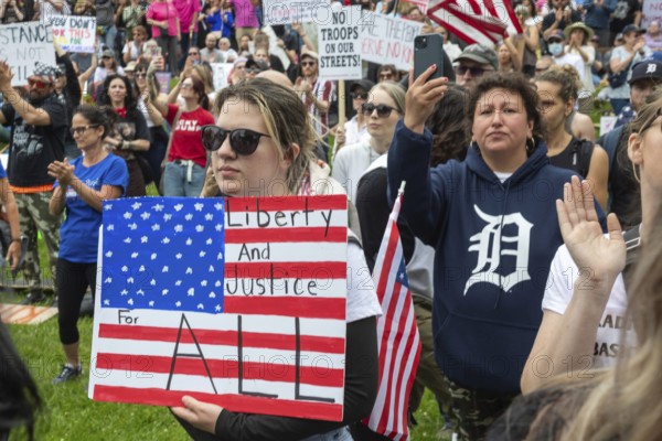 Detroit, Michigan USA - 14 June 2025 - Thousands gathered for a 'No Kings' rally, protesting