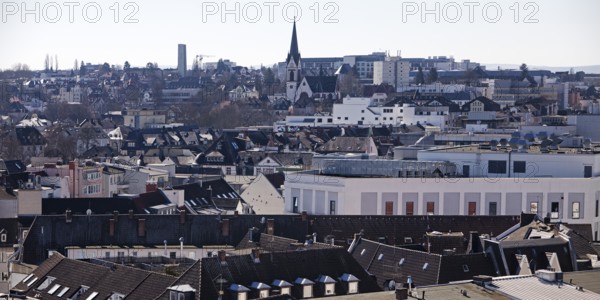 View from the city church tower over the roofs of Giessen city centre, which was almost completely